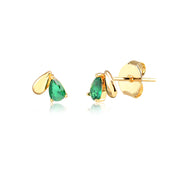 Brinco 2 gotinhas lisa e esmeralda com banho de ouro 18k