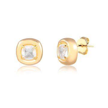 Brinco quadrado com zircônia cristal entorno liso e banho de ouro 18k