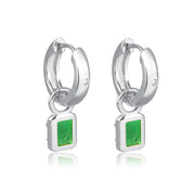 Brinco argola com pingente zircônia esmeralda com banho de ródio branco