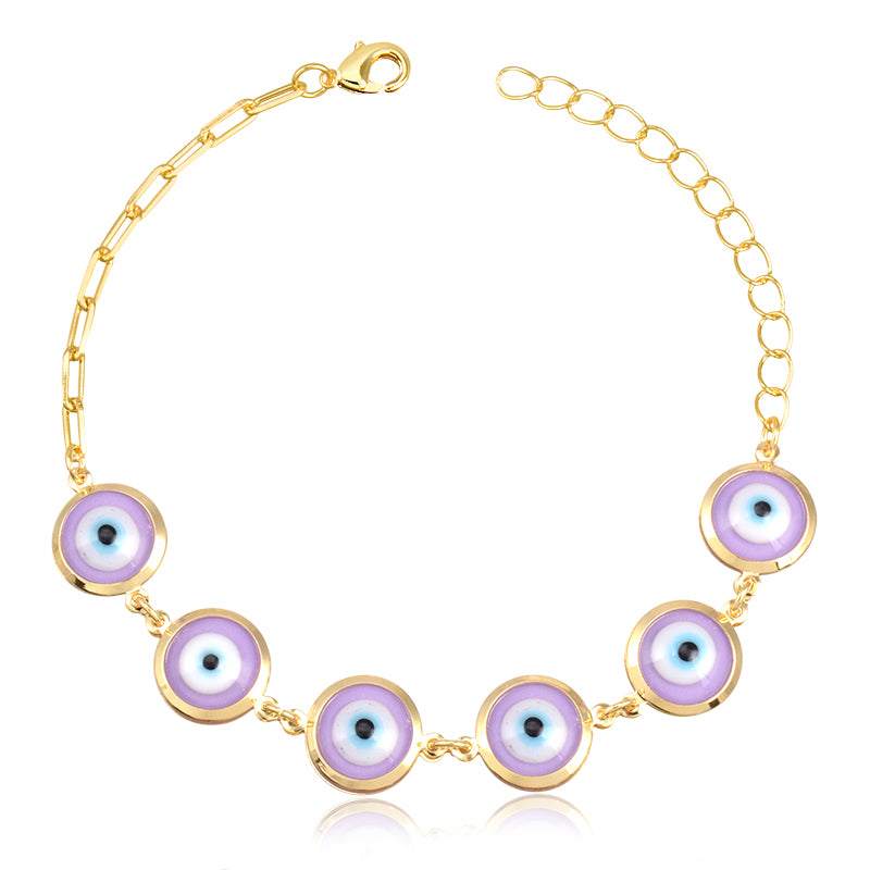 Pulseira olho grego lavanda com banho de ouro 18k