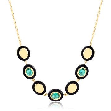 Colar choker ovais turmalina com resina preta com banho de ouro 18k