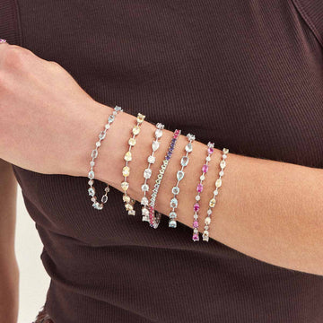 Pulseira riviera fio faca gota e oval com zircônia citrino e banho de ródio branco