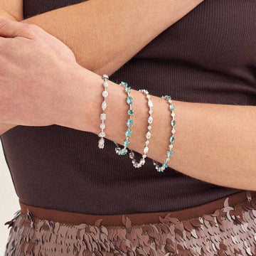 Pulseira riviera fio faca gota e oval com zircônia turmalina e banho de ródio branco