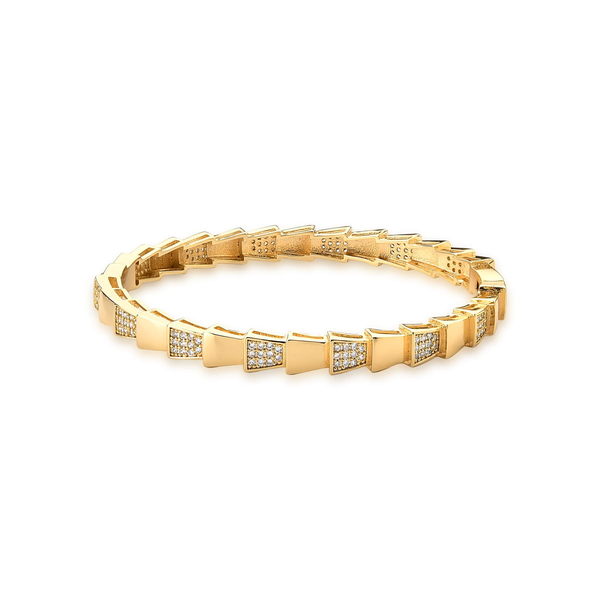 Pulseira bracelete escamas lisas e cravejadas com banho de ouro 18k