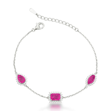 Pulseira prata 925 geométrico fúcsia entorno cravejado