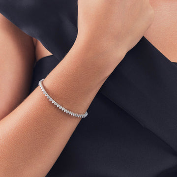 Pulseira prata 925 riviera zircônia cristal em formato de coração