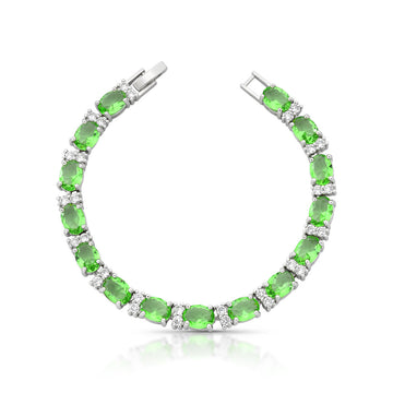 Pulseira riviera ovais luxo apple green e cristal com banho de ródio branco