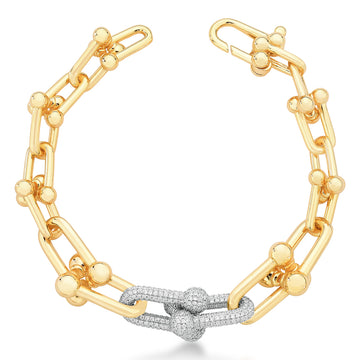 Pulseira elos modernos com elos lisos e cravejados dourada