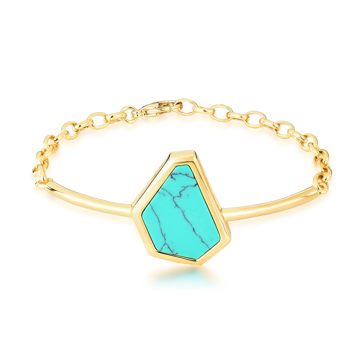 Pulseira bracelete geométrica turquesa com banho de ouro 18k