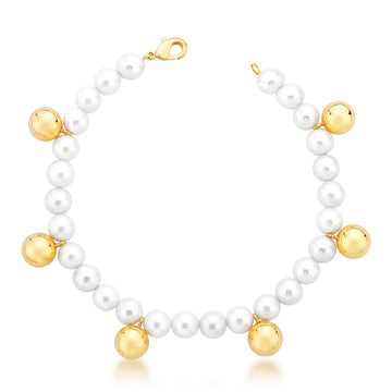 Pulseira pérolas e esferas com banho de ouro 18k