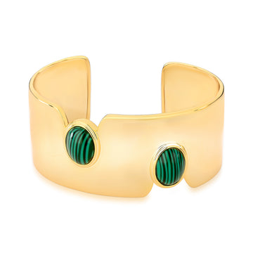 Pulseira bracelete largo com ovais malaquita