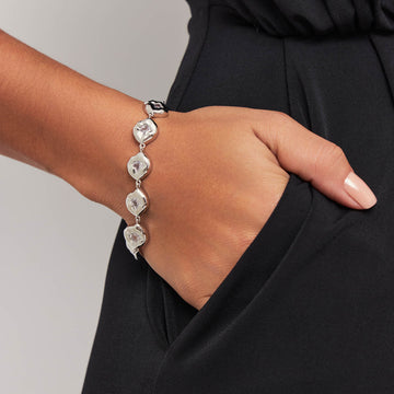 Pulseira ovais orgânicos zircônia cristal com banho de ródio branco