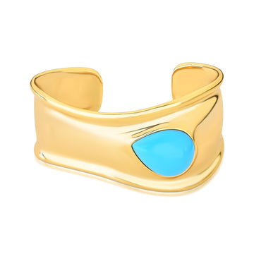 Pulseira bracelete largo com gota turquesa e banho de ouro 18k