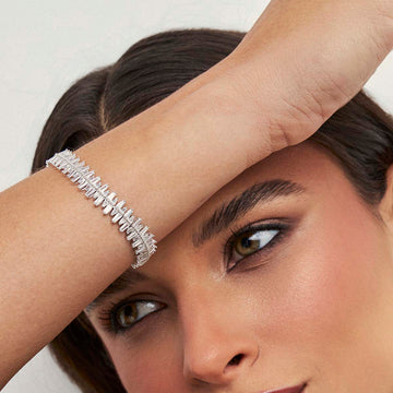 Pulseira navetes luxo com banho de ródio branco