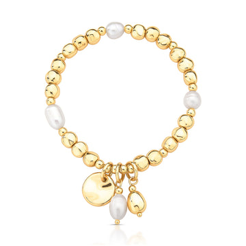 Pulseira com pérolas de agua doce e ovais com banho de ouro 18k