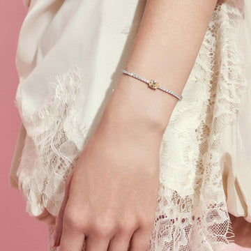 Pulseira prata 925 riviera com oval citrino