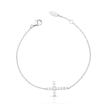 Pulseira cruz cravejada em prata 925 com banho de ródio branco