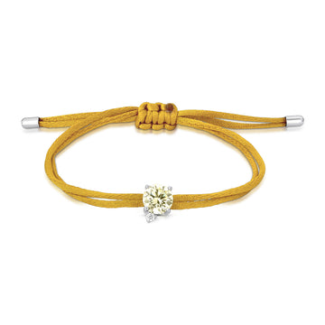 Pulseira fio encerado mostarda com pingente prata 925 oval citrino detalhe cristal