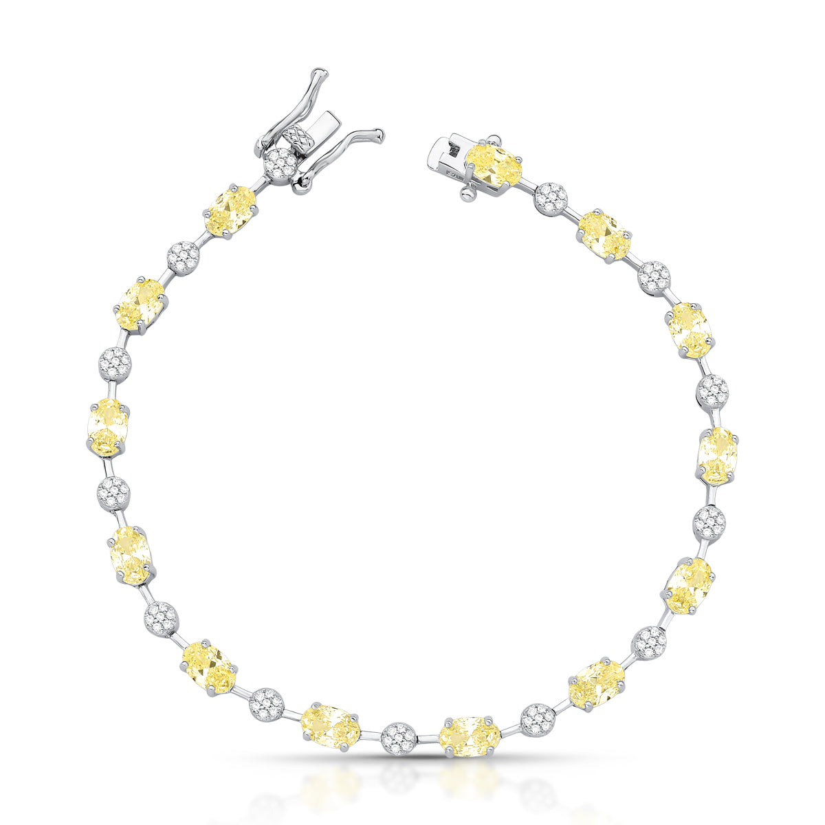 Pulseira riviera zircônias citrino e cristal e banho de ródio branco