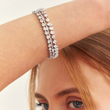 Pulseira riviera geométricos com zircônia cristal e banho de ródio branco