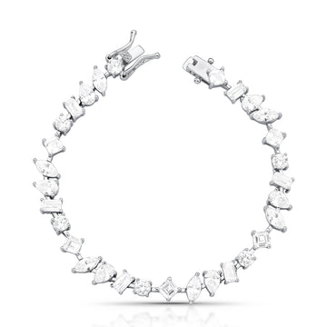 Pulseira riviera geométricos com zircônia cristal e banho de ródio branco
