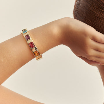 Pulseira bracelete retângulos coloridos luxo e banho de ouro 18k