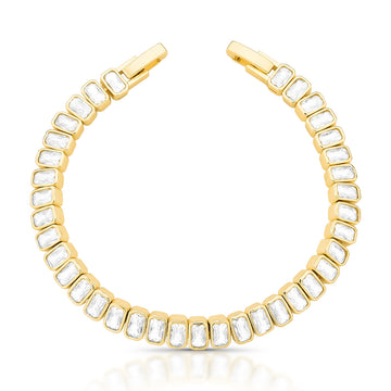 Pulseira riviera baguete com zircônia cristal e banho de ouro 18k