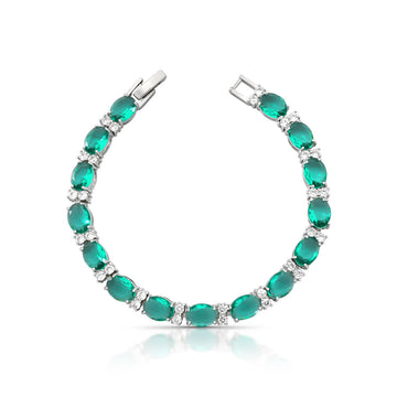 Pulseira riviera ovais luxo turmalina e cristal com banho de ródio branco