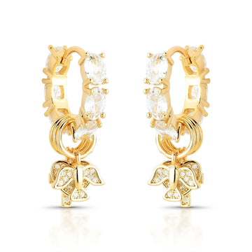 Brinco argola ovais cristais com pingentes e banho de ouro 18k