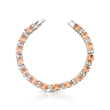 Pulseira riviera ovais luxo champanhe e cristal com banho de ródio branco