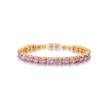 Pulseira riviera rhodolite cushion 6mm com banho de ouro 18k