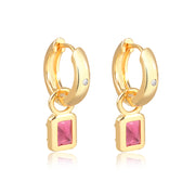 Brinco argola com pingente zircônia rosa com banho de ouro 18k