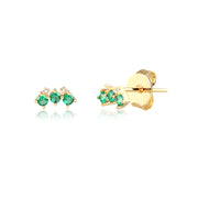 Brinco 3 pontos de luz esmeralda com banho de ouro 18k