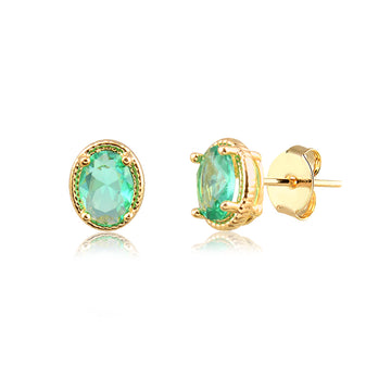 Brinco oval turmalina com banho de ouro 18k