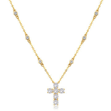 Colar crucifixo cristal corrente com pontos de luz e banho de ouro 18k