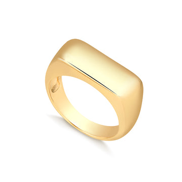 Anel quadrado liso largo dourado