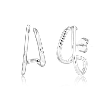 Brinco ear hook duplo em ródio branco