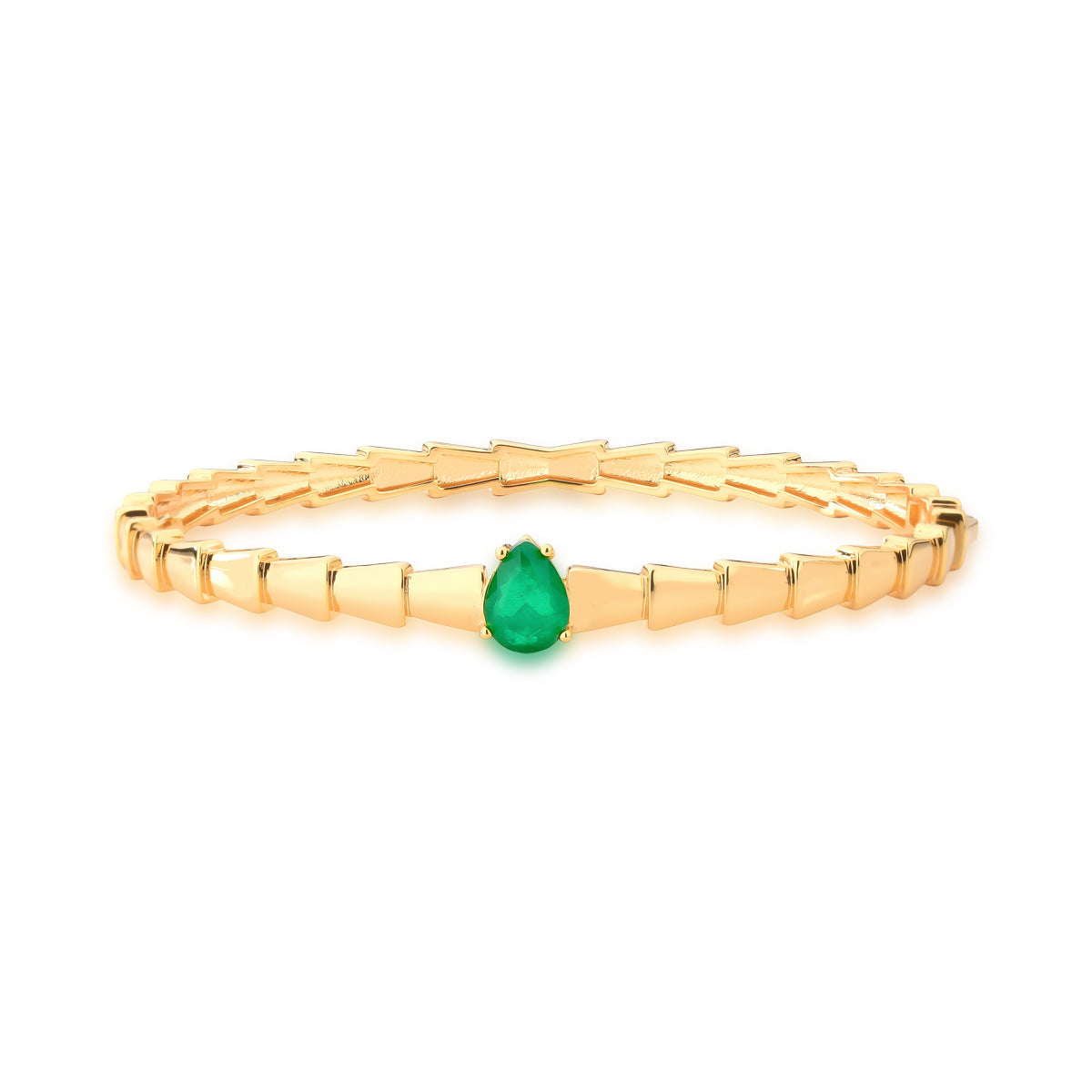 Pulseira bracelete escamas lisas e gota esmeralda com banho de ouro 18k