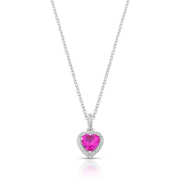 Colar coração turmalina rosa com entorno cravejado e banho de ródio branco