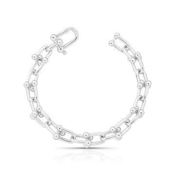 Pulseira elos modernos com banho de ródio branco