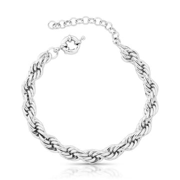 Pulseira cordão baiano com banho de ródio branco 7mm de espessura