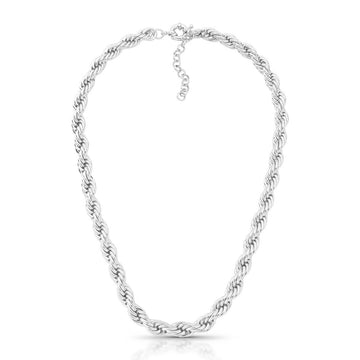 Colar cordão baiano com banho de ródio branco 7mm espessura