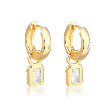 Brinco argola com pingente zircônia cristal com banho de ouro 18k