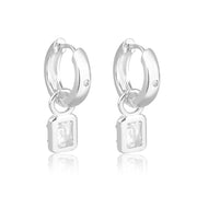 Brinco argola com pingente zircônia cristal com banho de ródio branco