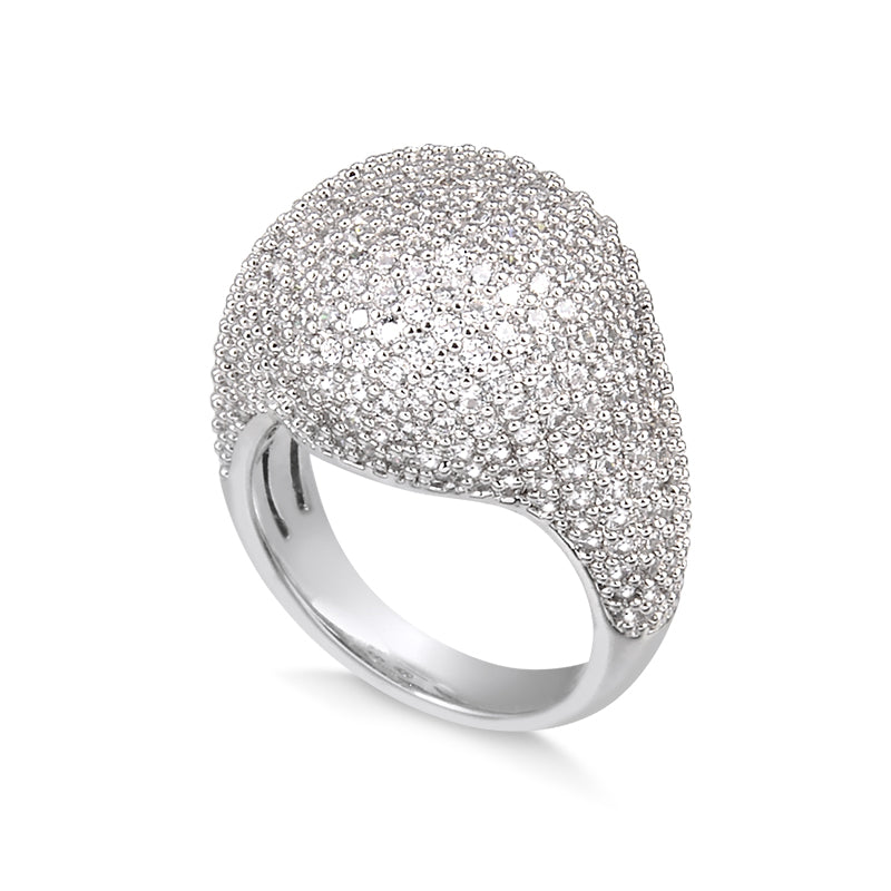 Anel abaloado cravejado luxo com banho de ródio branco