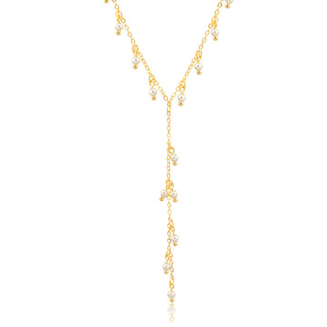 Colar gravatinha pérolas com banho de ouro 18k