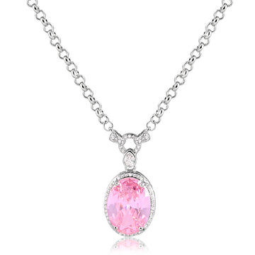 Colar oval rosa luxo entorno cravejado com banho de ródio branco