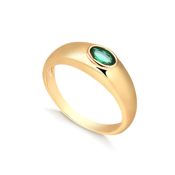 Anel abaloado fino oval esmeralda dourado