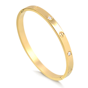 Pulseira bracelete em AÇO inspired  com detalhes e pontos de luz dourado