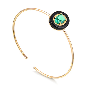 Pulseira bracelete oval turmalina com resina preta com ouro 18k